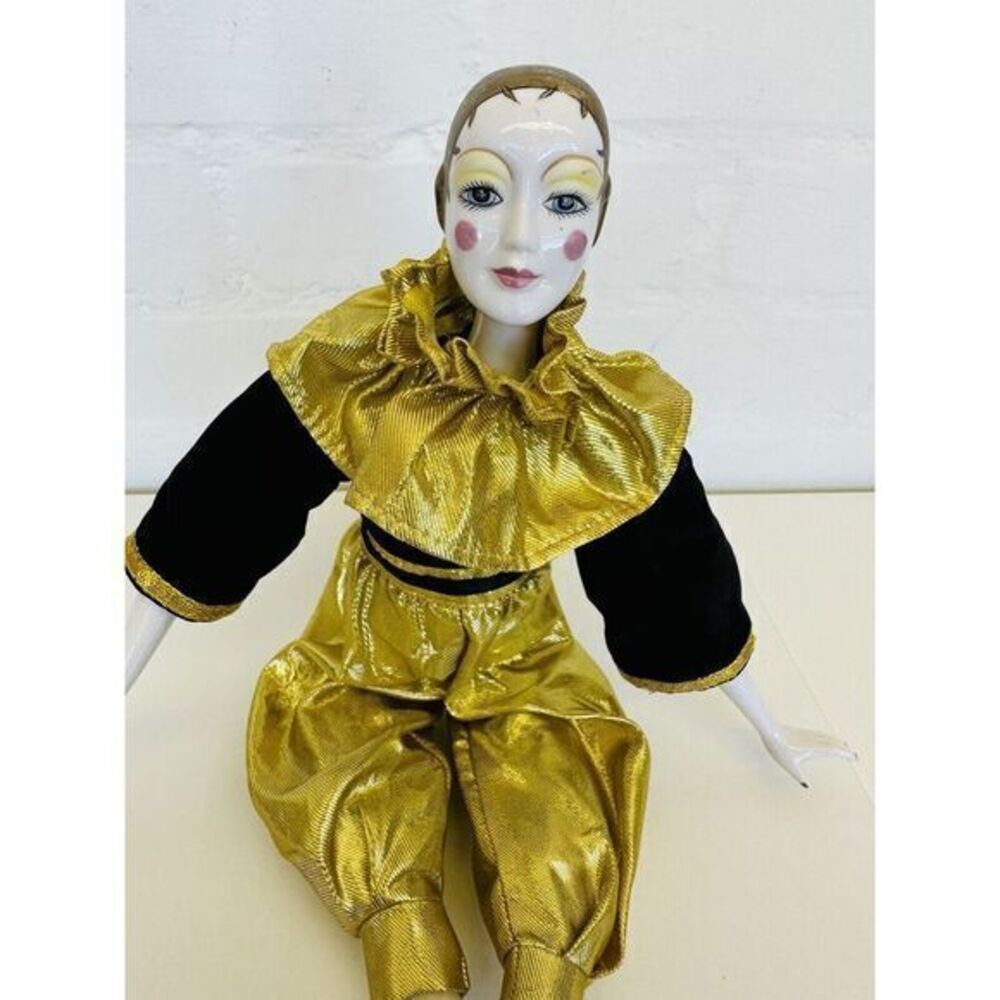 Victoria Impex Corp Collectible Black & Gold‎ Porcelain 16.5" Clown Jester Doll - Picture 13 of 16